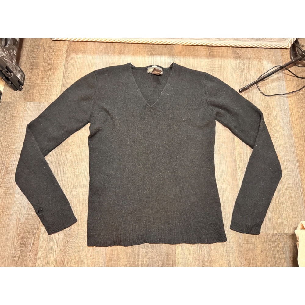 Banana Republic Black Extra Fine Italian Merino Wool V-Neck Sweater Womens M